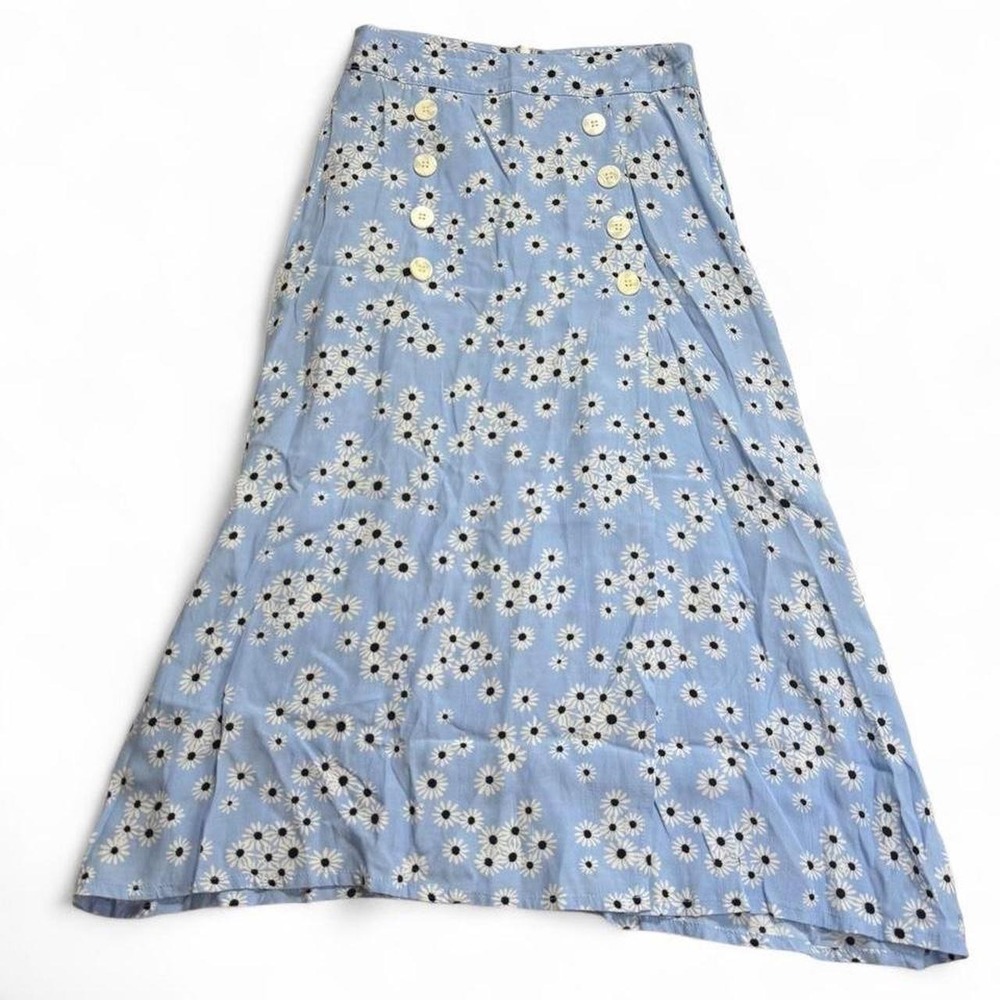 Faithfull The Brand Cottagecore Light Blue Floral Midi Skirt